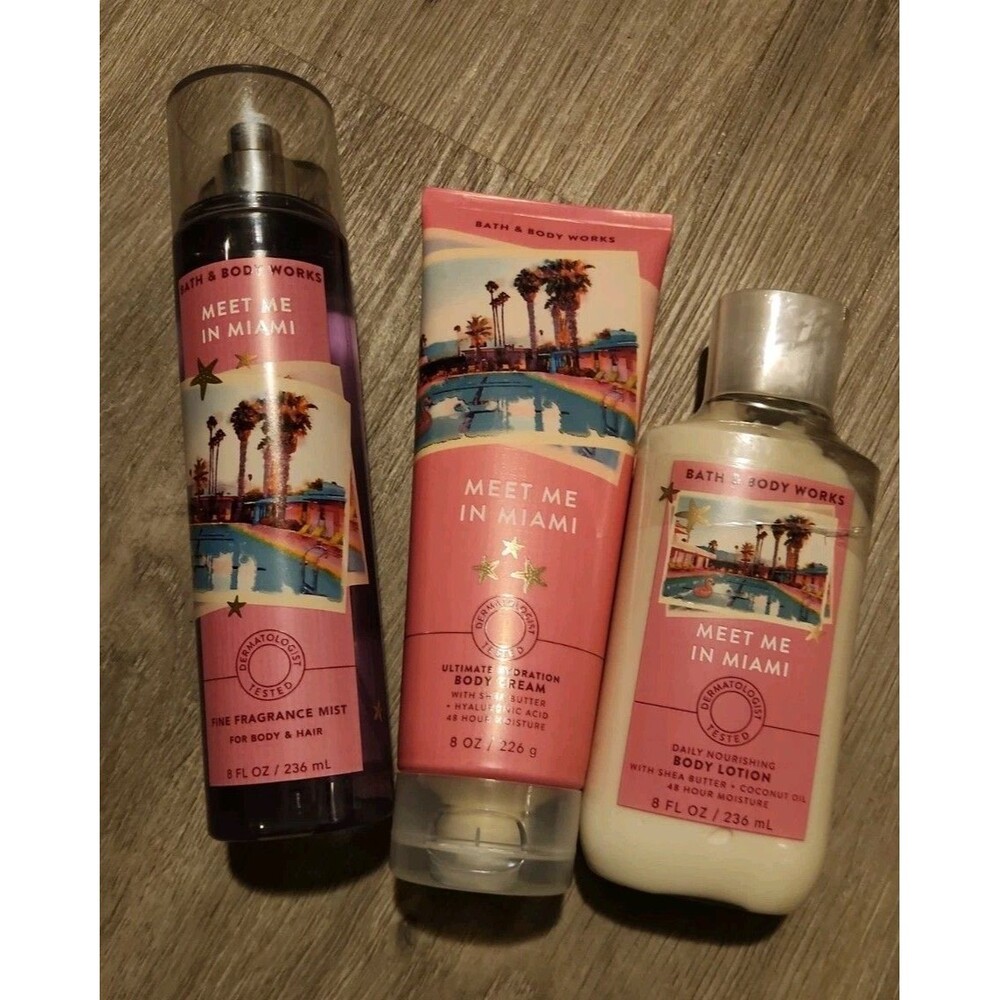 3 NEW Bath & Body Works Meet Me In Miami Body Cream Lotion Splash Spray Mist